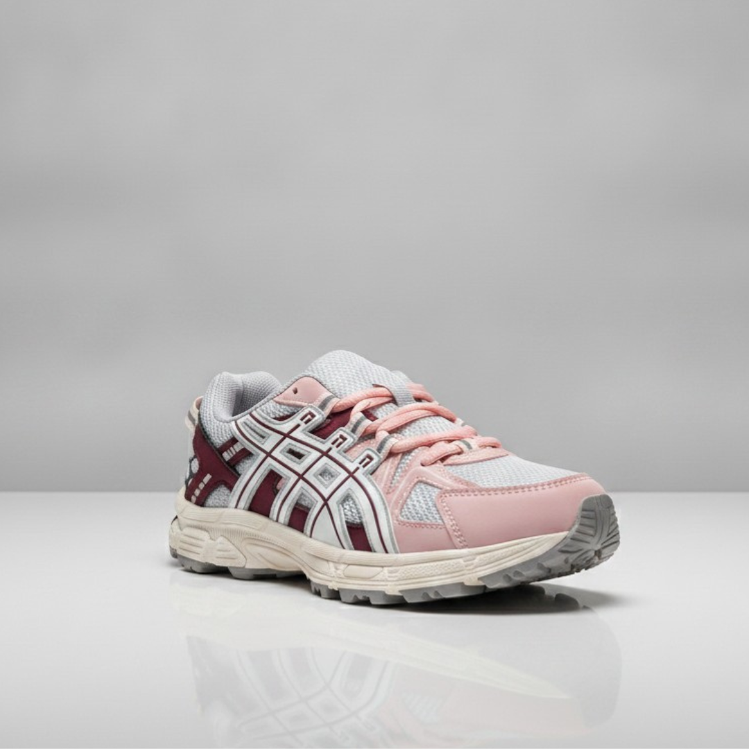 Men shoes in grey and pink with side lines and pink laces