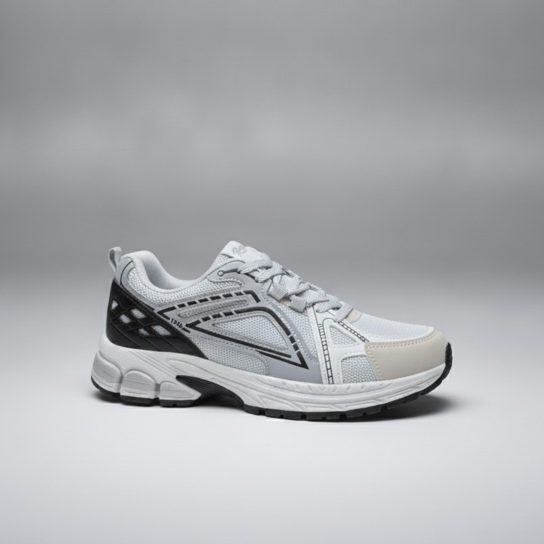 Men shoes in light grey with a black heel panel and a white sole