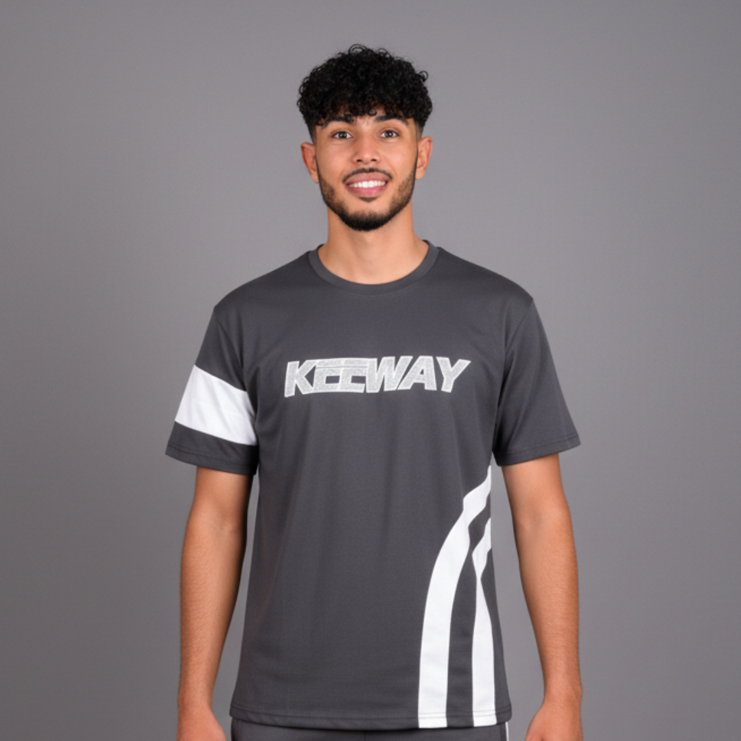 Oversized T-Shirt in grey with white side and sleeve stripes and a chest print