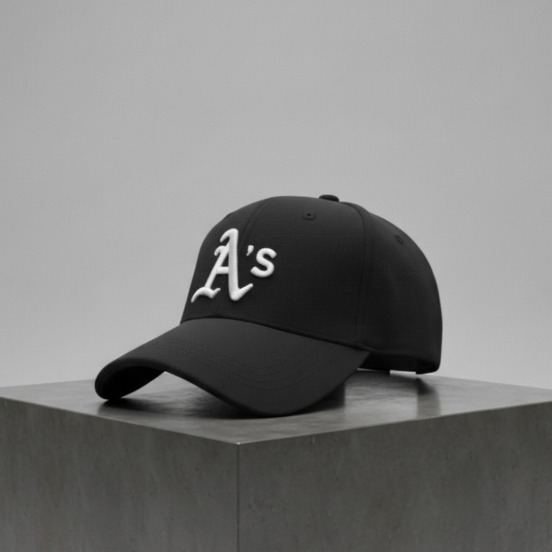 Black Cap with Raised White Gothic Lettering