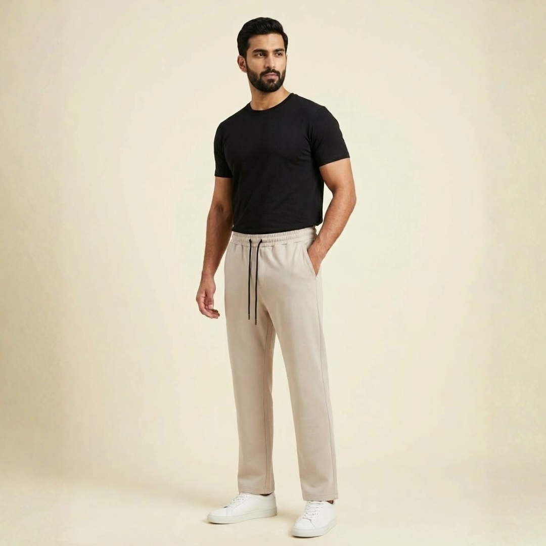 Jumbo Beige Pants with a Black Drawstring