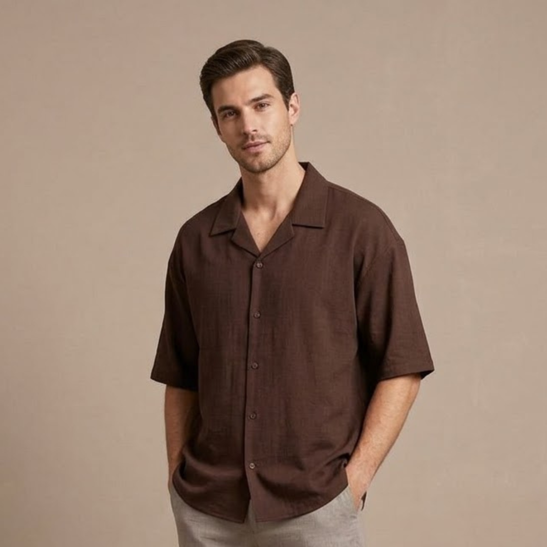 Jumbo Dark Brown Shirt with an Open Collar