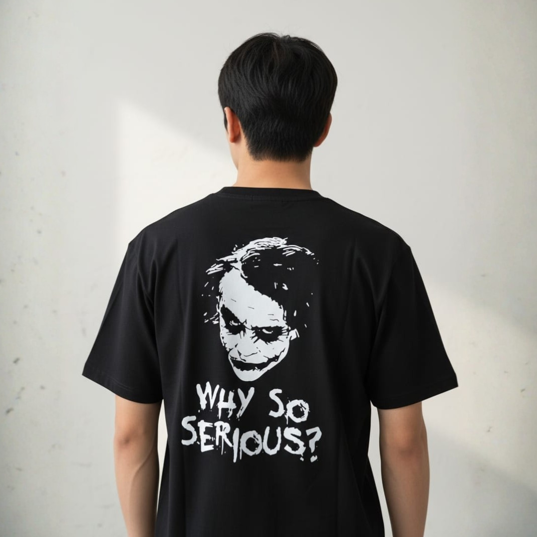 Oversized Super Size T-Shirt in black with a white stencil face and dripping letters