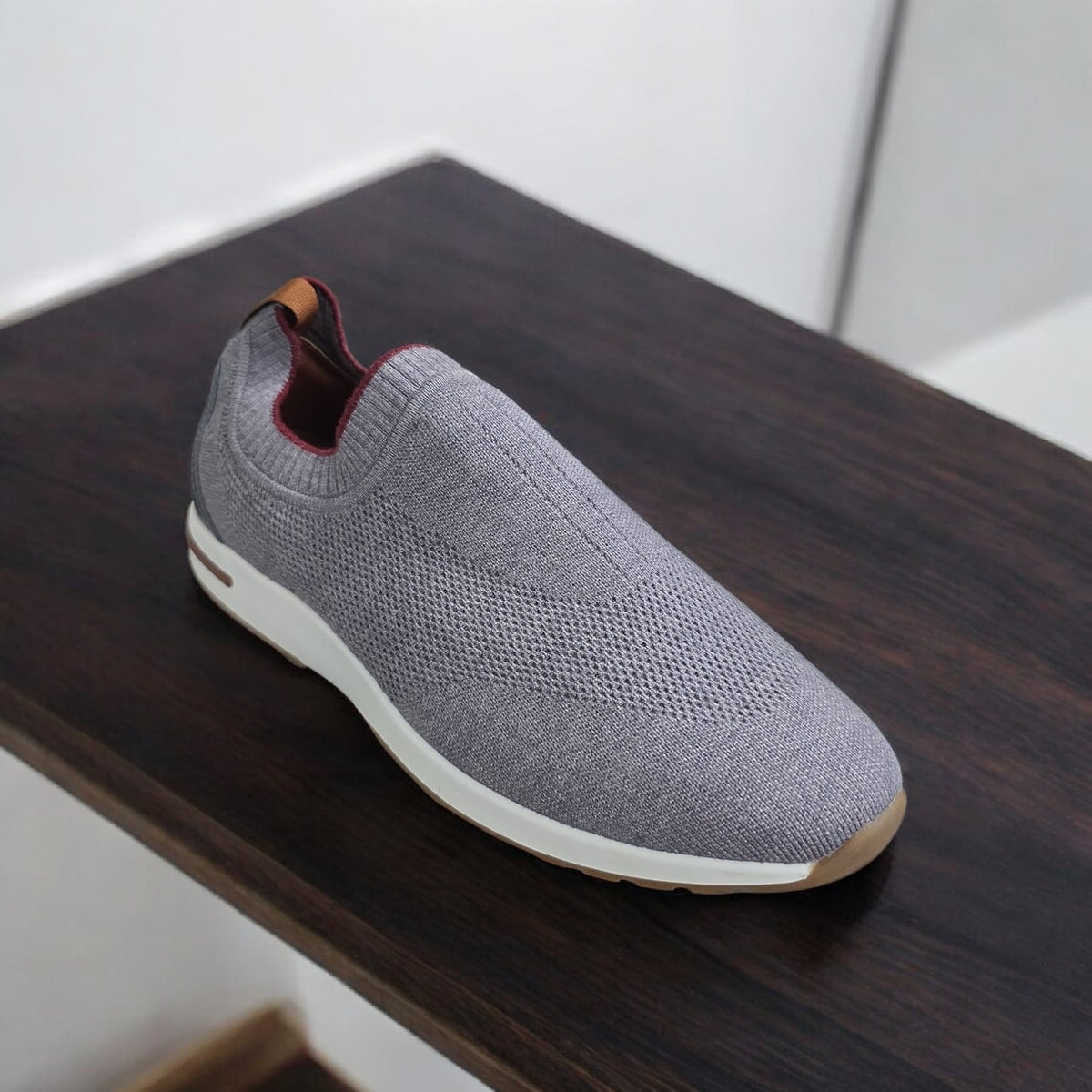 Men Shoes in light grey with a knitted slip-on upper, a ribbed collar and a white midsole